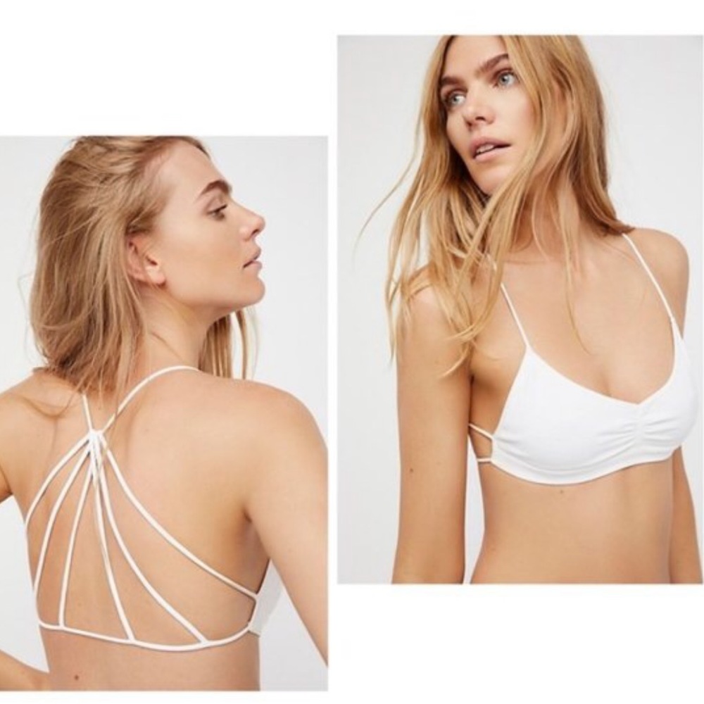 New Free People Intimately Strappy-Back XS / S White Ruched Racerback Bralette